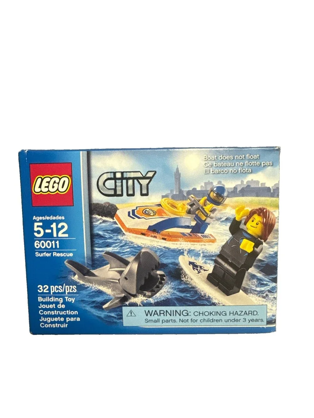 LEGO City: Surfer Rescue 60011 New Sealed Retired Shark Boat Surf Board Box 32pc